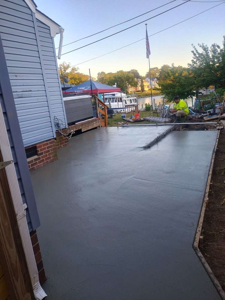 Freshly placed and floated concrete slab